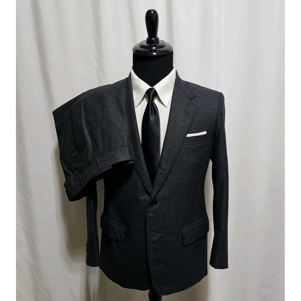 Vtg Jimmy Flannel Suit Mens 38S 29x27 100% Worsted Wool 3 Roll 2 Button Charcoal